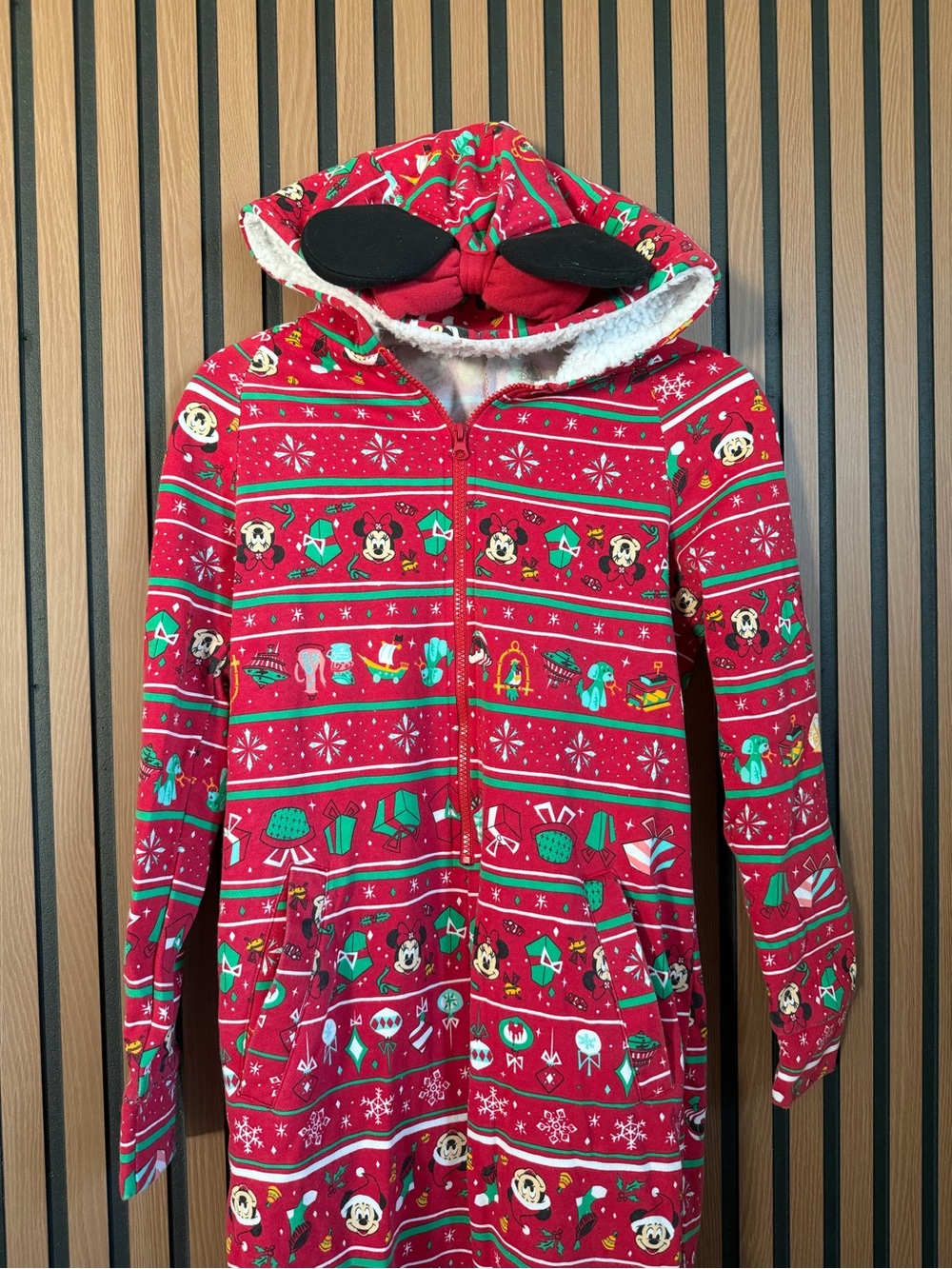 Disney Red Holiday Hooded Zip-Up Sweatshirt with Character Print